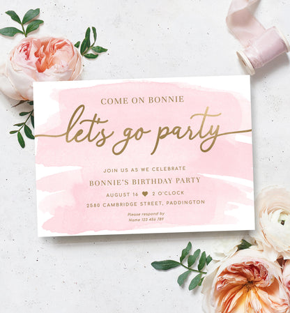 Watercolour Pink | Printable Barbie Birthday Invitation - Black Bow Studio