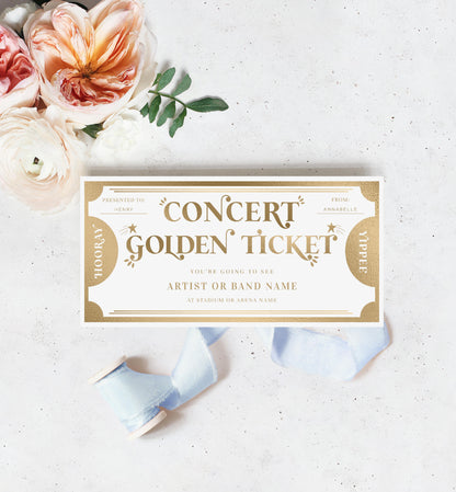 Golden Ticket Gold | Printable Concert Custom Gift Voucher Template