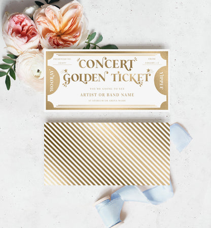 Golden Ticket Gold | Printable Concert Custom Gift Voucher Template