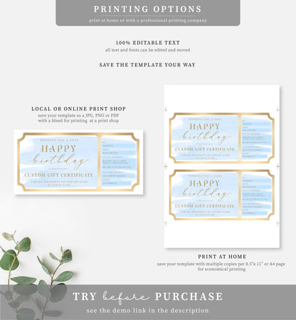 Watercolour Blue | Printable Custom Gift Voucher