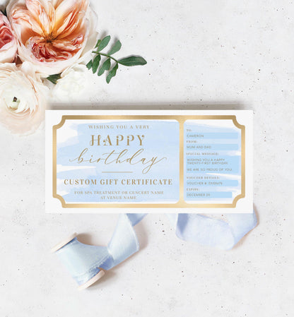 Watercolour Blue | Printable Custom Gift Voucher