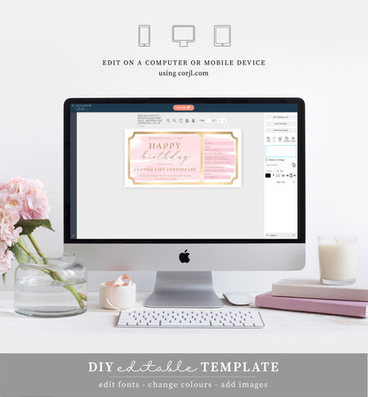 Watercolour Pink | Printable Custom Gift Voucher Template