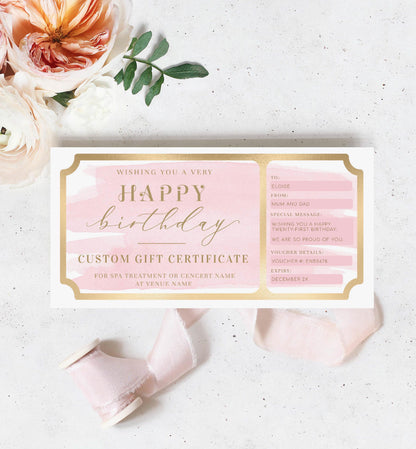 Watercolour Pink | Printable Custom Gift Voucher Template