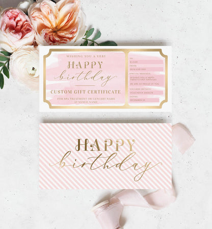 Watercolour Pink | Printable Custom Gift Voucher Template