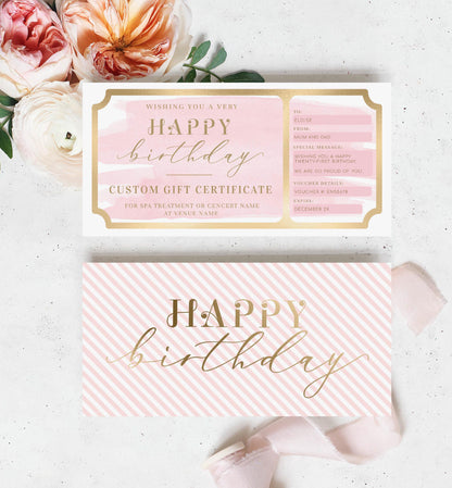 Watercolour Pink | Printable Custom Gift Voucher Template