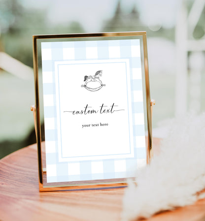 Gingham Blue Rocking Horse | Printable Custom Text Sign