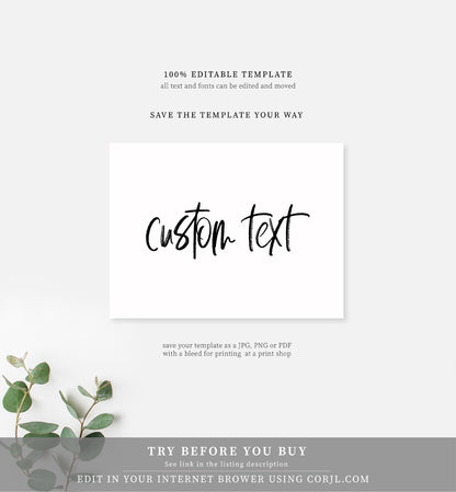 Modern Script | Printable Custom Text Sign - Black Bow Studio