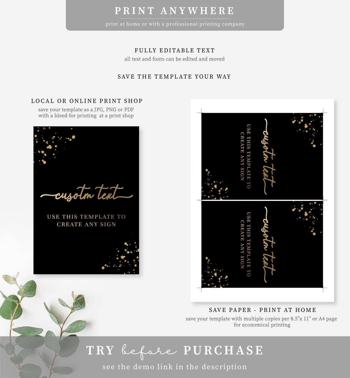 Paintly Black Gold | Printable Custom Text Sign Template