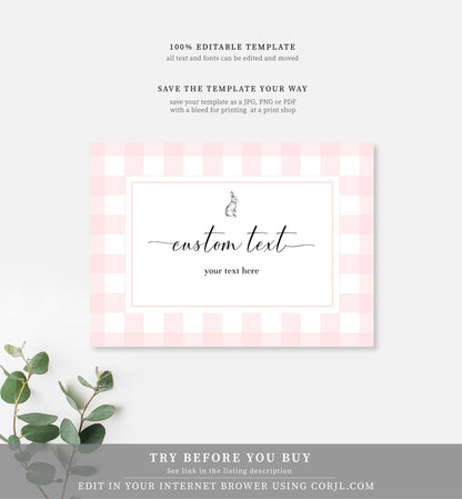 Gingham Pink | Printable Custom Text Sign - Black Bow Studio