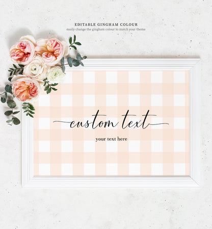 Gingham Pink | Printable Custom Text Sign - Black Bow Studio