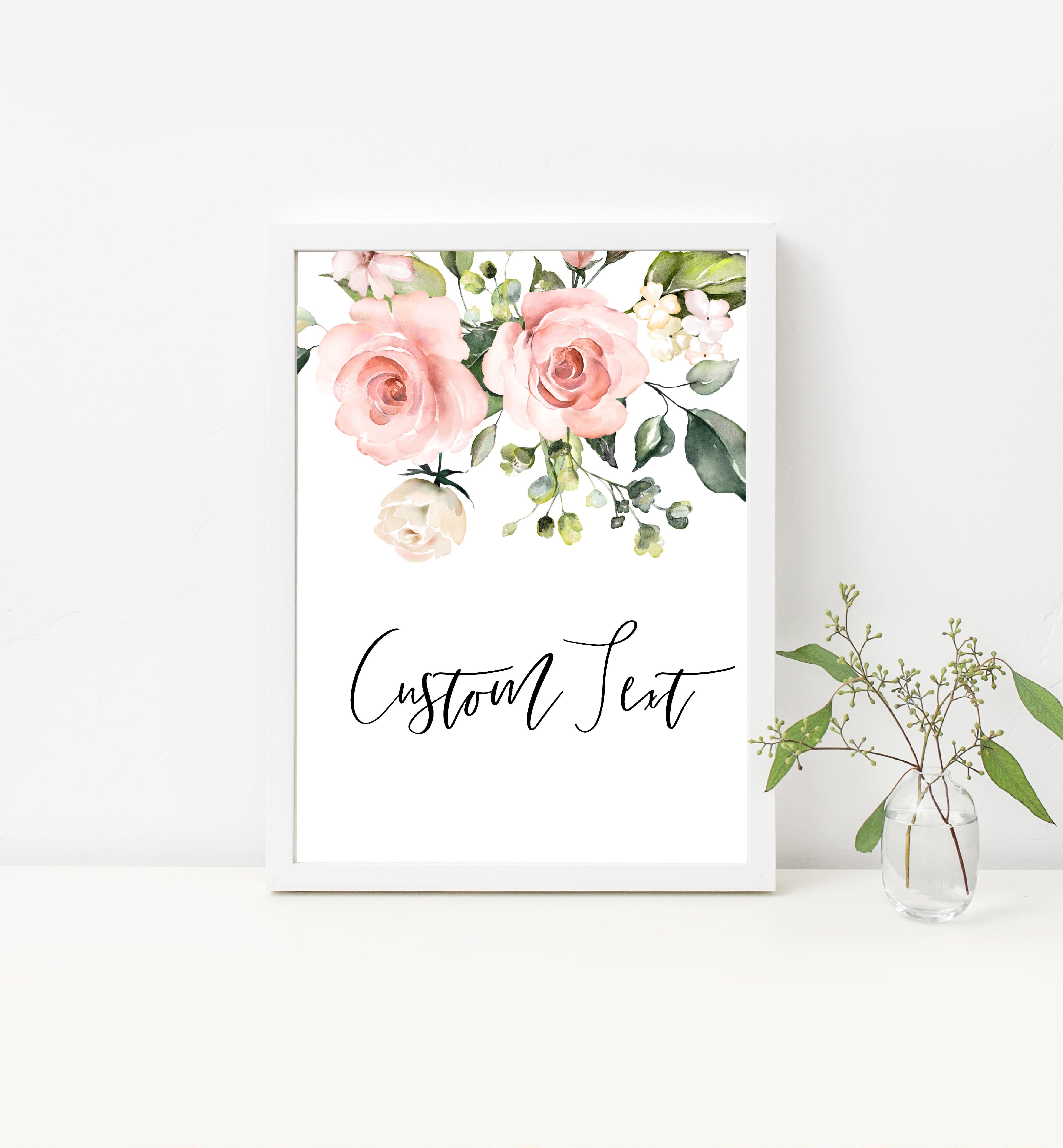 Darcy Floral Pink Printable Custom Text Sign Template Black