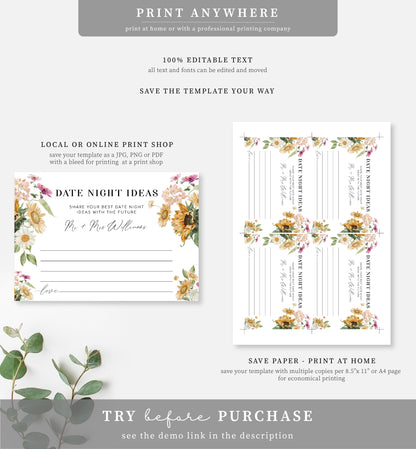 Mews Floral White | Printable Date Night Ideas Sign and Card Template