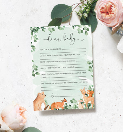 Woodland Animals Green | Printable Dear Baby Shower Game