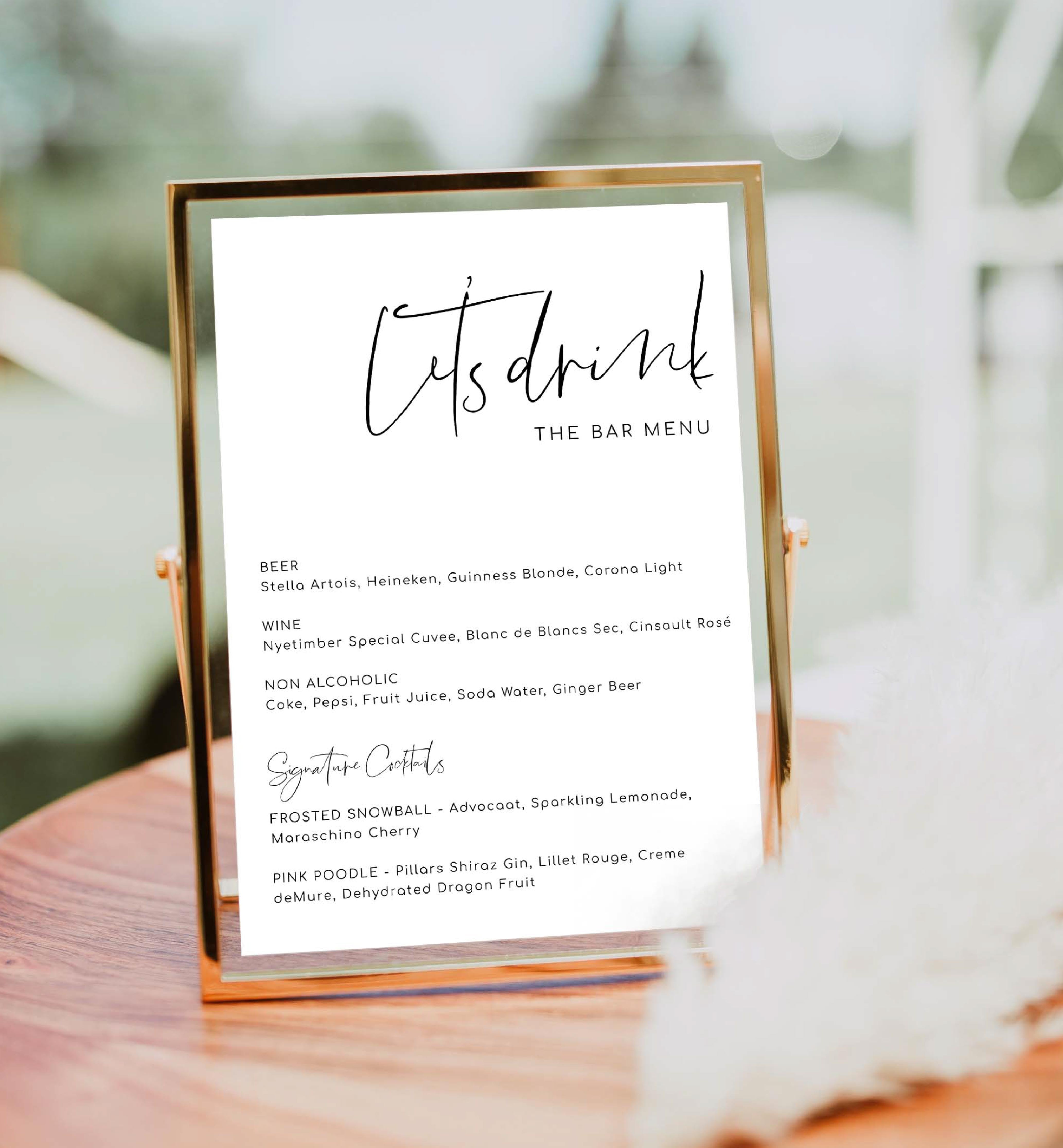 Gigi Script | Printable Drinks Menu – Black Bow Studio