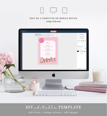 Barbie Party Pink Gold | Printable Bar Menu Sign Template - Black Bow Studio