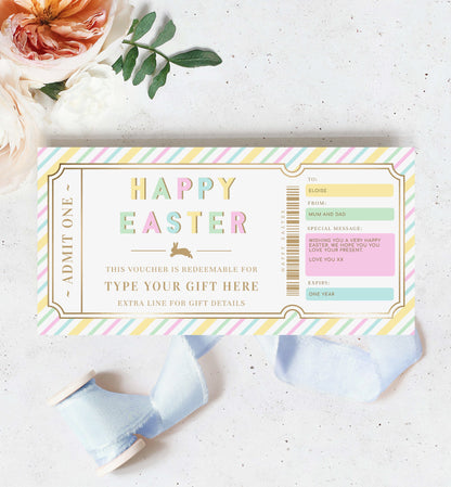 Easter Gift Voucher Template, Fully Custom Printable Gift Certificate Easter Present, Easter Gift Coupon, Alternative Easter Gift, Stripe