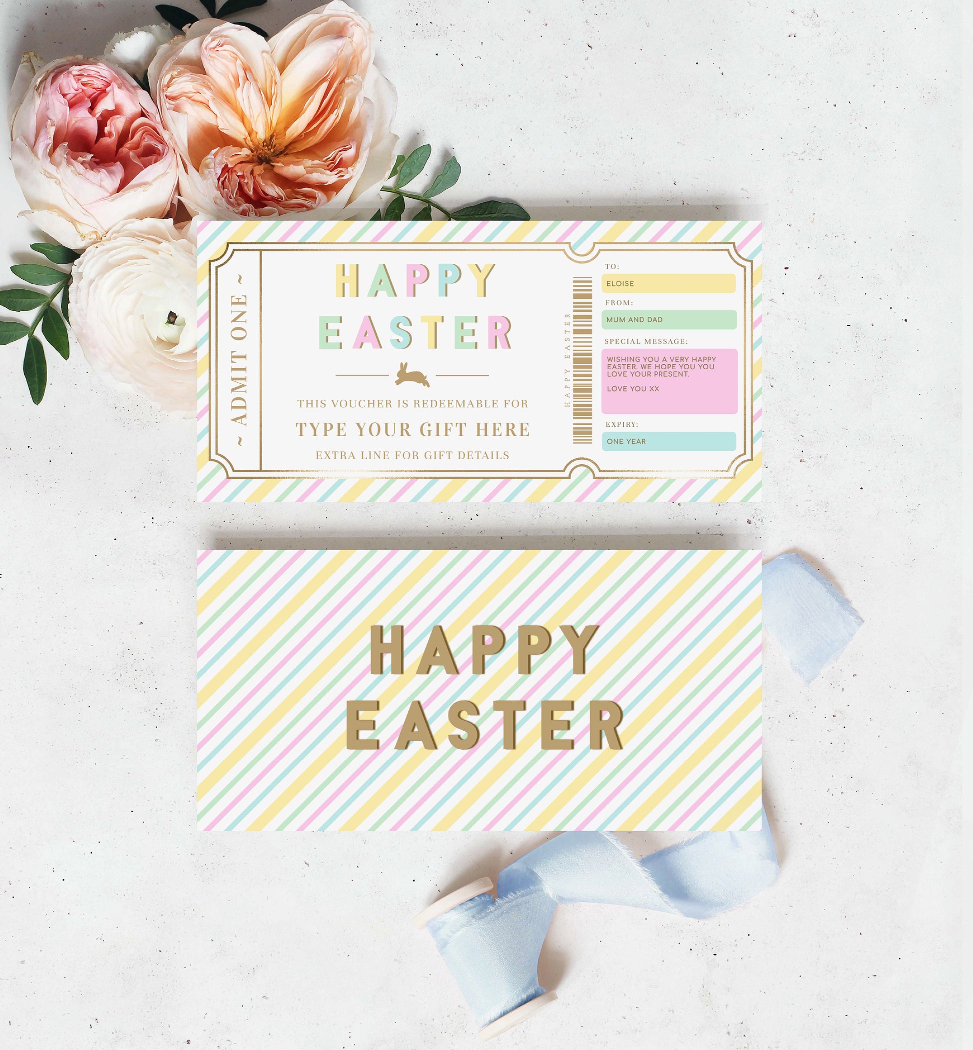 Easter Gift Voucher Template, Fully Custom Printable Gift Certificate Easter Present, Easter Gift Coupon, Alternative Easter Gift, Stripe