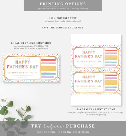 Dot Multi | Printable Father's Day Custom Gift Voucher