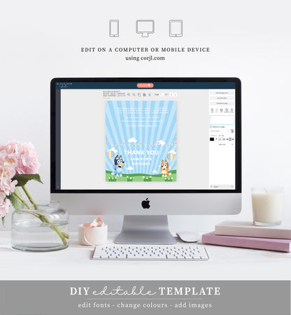 Bluey Blue | Printable Favour Treat Bag Topper Template