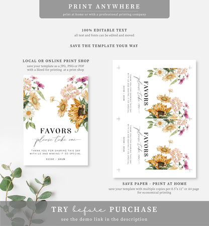 Mews Floral White | Printable Favours Sign Template