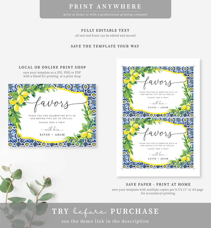 Positano Lemons | Printable Favours Sign Template