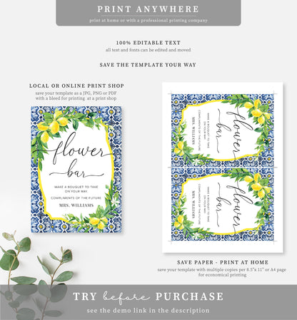 Positano Lemons | Printable Flower Bar Sign Template