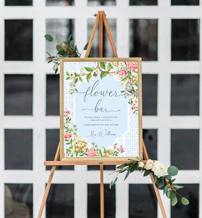 Trianon Blue | Printable Flower Bar Sign Template