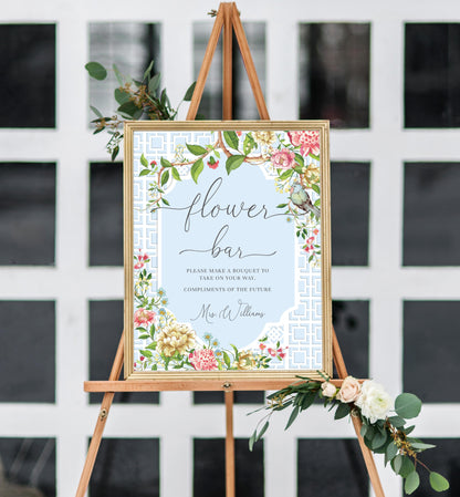 Trianon Blue | Printable Flower Bar Sign Template