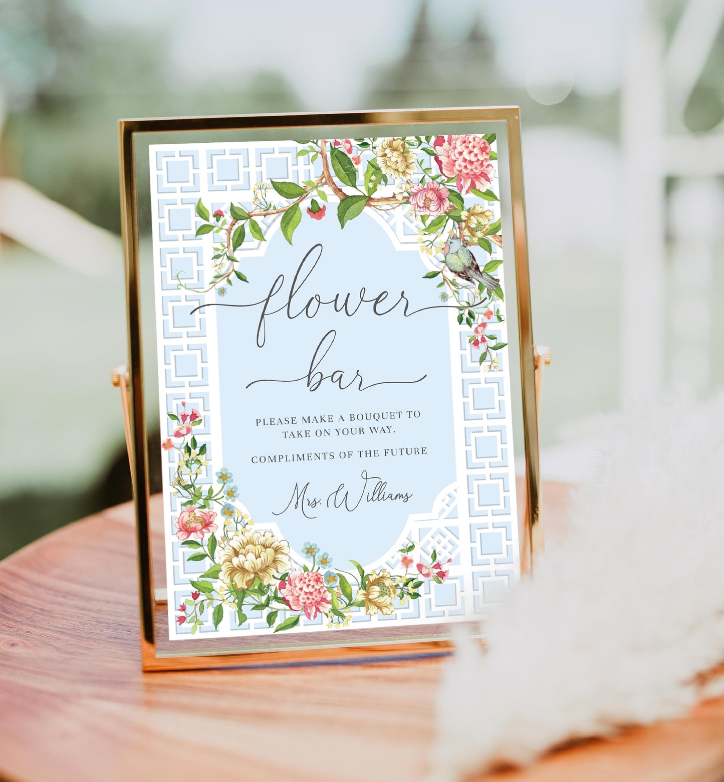 Trianon Blue | Printable Flower Bar Sign Template