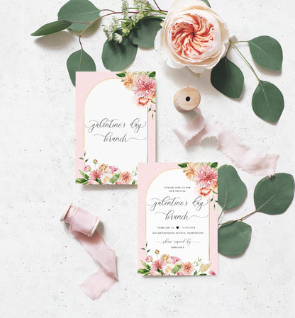 Quinn Floral Pink | Printable Galentine's Brunch Invitation Template