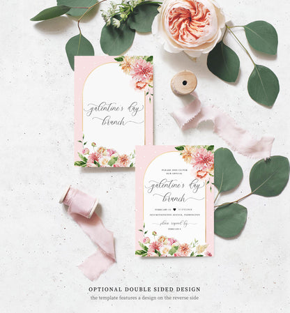 Quinn Floral Pink | Printable Galentine's Brunch Invitation Template