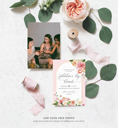 Quinn Floral Pink | Printable Galentine's Brunch Invitation Template