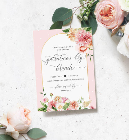 Quinn Floral Pink | Printable Galentine's Brunch Invitation Template