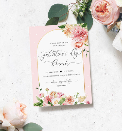 Quinn Floral Pink | Printable Galentine's Brunch Invitation Template