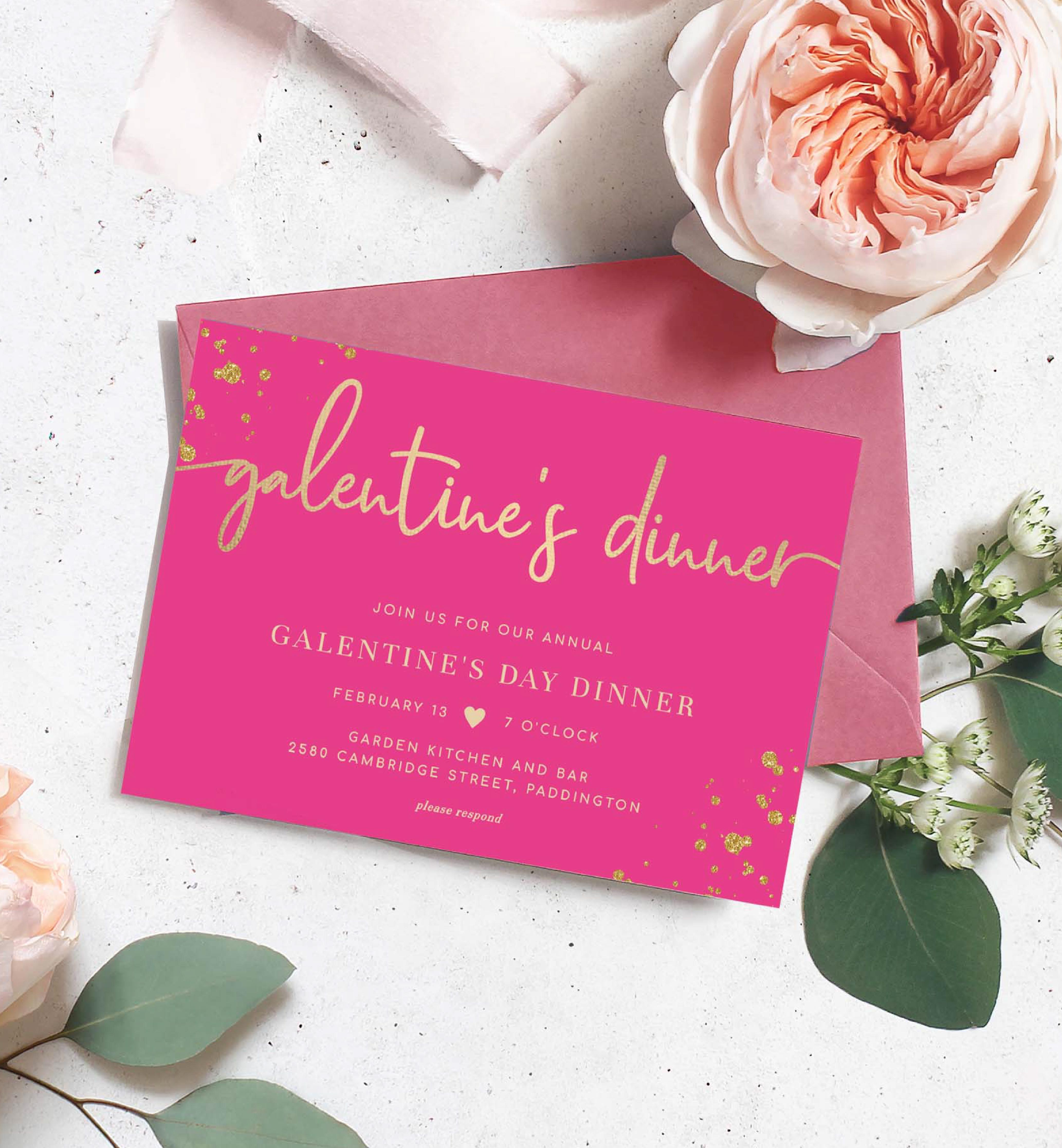 Paintly Hot Pink | Printable Galentine's Dinner Invitation – Black Bow ...