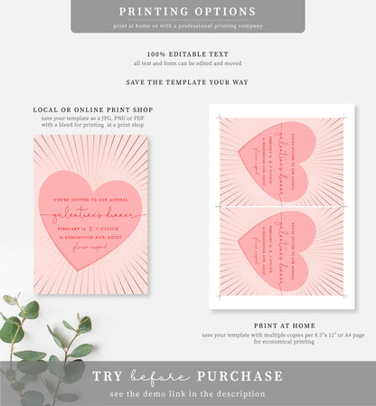 Sunray Pink Gold | Printable Galentine's Dinner Invitation