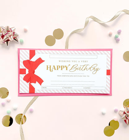 Stripe Pink Red | Birthday Gift Voucher