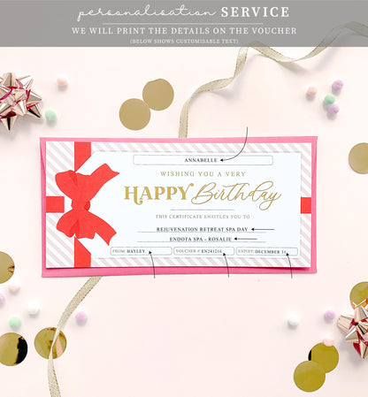 Stripe Pink Red | Birthday Gift Voucher