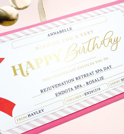 Stripe Pink Red | Birthday Gift Voucher