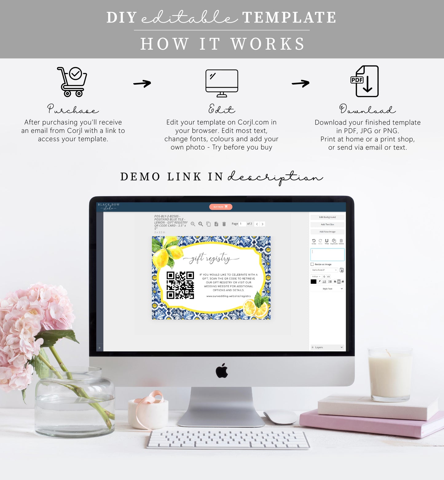 Positano Lemons | Printable QR Code Gift Registry Card Template