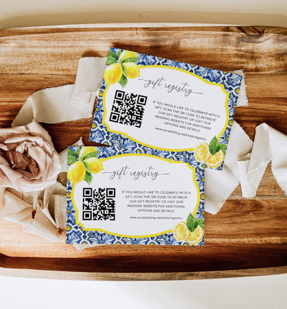 Positano Lemons | Printable QR Code Gift Registry Card Template