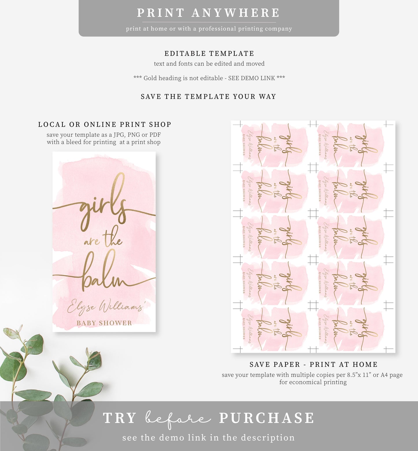 Watercolour Pink | Printable Girls Are The Balm Favour Tag Template