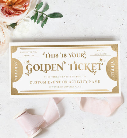 Printable Golden Ticket Custom Gift Voucher Template, Printable Birthday Gift Certificate, Unisex Birthday Printable Present Coupon, Margo