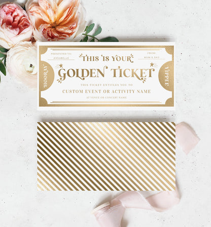 Printable Golden Ticket Custom Gift Voucher Template, Printable Birthday Gift Certificate, Unisex Birthday Printable Present Coupon, Margo