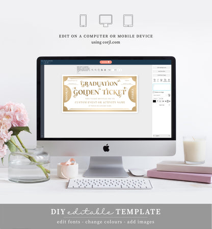 Golden Ticket Gold | Printable Graduation Custom Gift Voucher Template