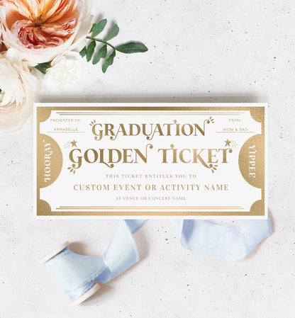 Golden Ticket Gold | Printable Graduation Custom Gift Voucher Template