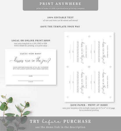 Quinn Script White | Printable Guess How Many Game Sign and Card Template