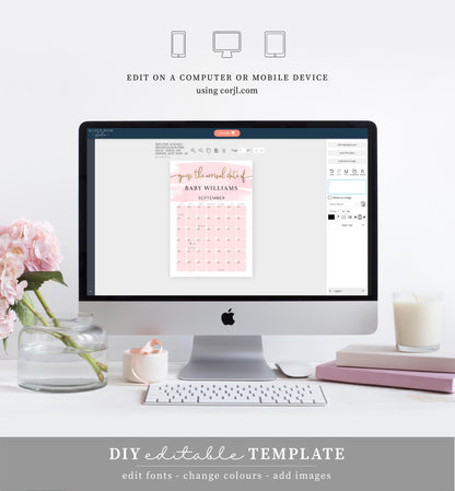 Watercolour Pink | Printable Arrival Date Baby Shower Game Sign