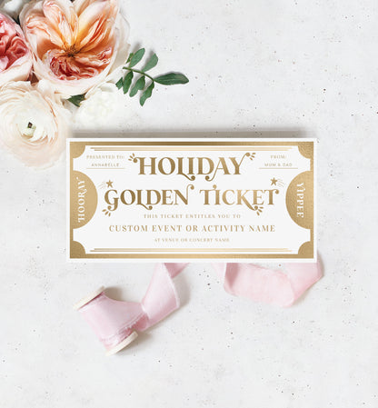 Golden Ticket Gold | Printable Holiday Custom Gift Voucher Template