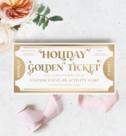 Golden Ticket Gold | Printable Holiday Custom Gift Voucher Template